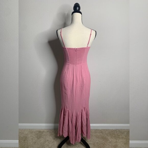 Reformation Aiko Pink Pleated Hem Midi Dress - Picture 10 of 14